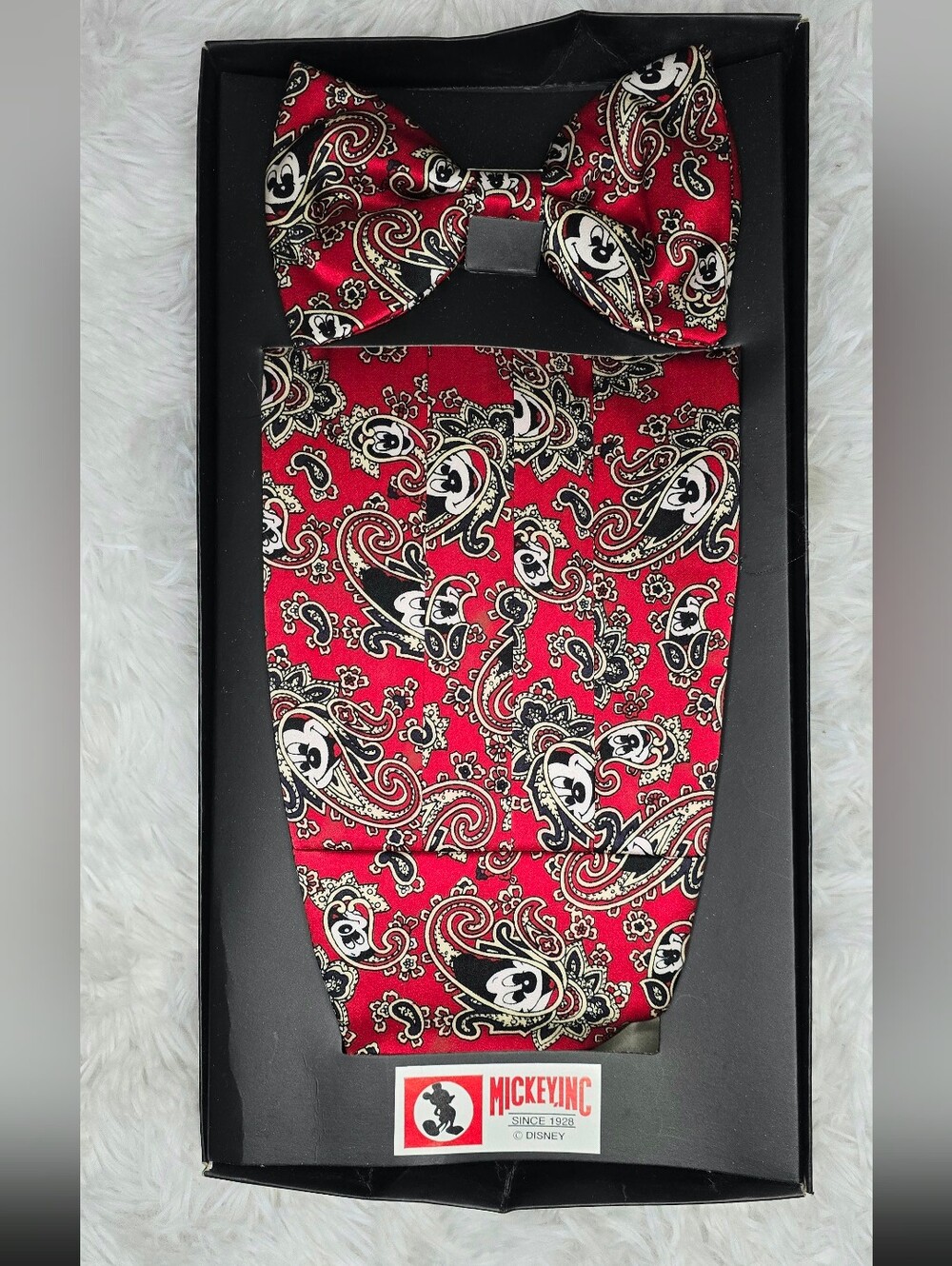 Disney Red Paisley Mickey Mouse Bow Tie and Cummerbund Set